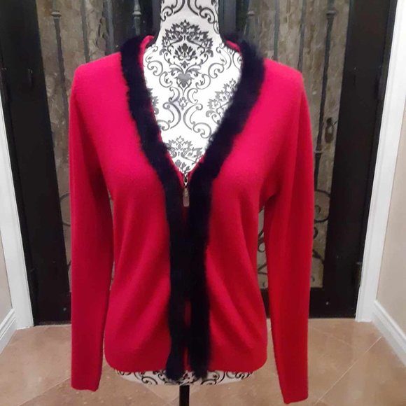 C.L.C Red/Blk Rabbit trim Sweater - Picture 1 of 8